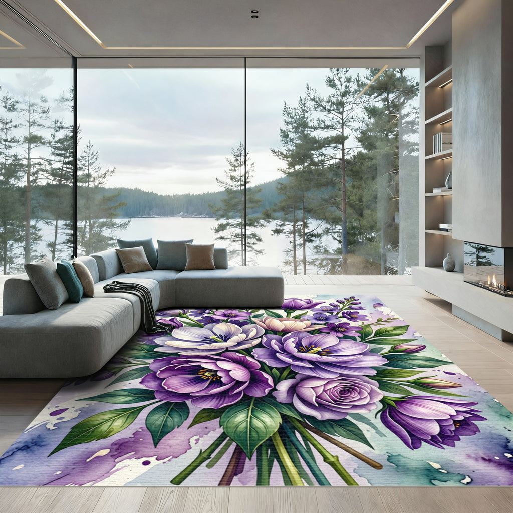 Amethyst Floral Bouquet Watercolor Lush Rug