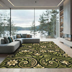 Elegant Sage Gold Floral Scroll Rug
