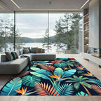 Bold Tropical Leaf and Bird of Paradise Rug