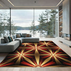 Radiant Gold And Crimson Starburst Rug