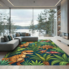 Vibrant Tropical Jungle Dinosaur Scene Rug