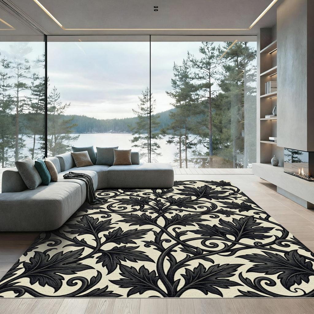 Dark Accanthus Leaf Scroll Art Nouveau Rug