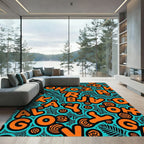 Bold Orange Alphabet Teal Background Rug