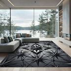 Monochrome Geometric Celestial Star Grid Rug