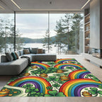 Vibrant Rainbow Clover Shamrock Gold Pot Rug