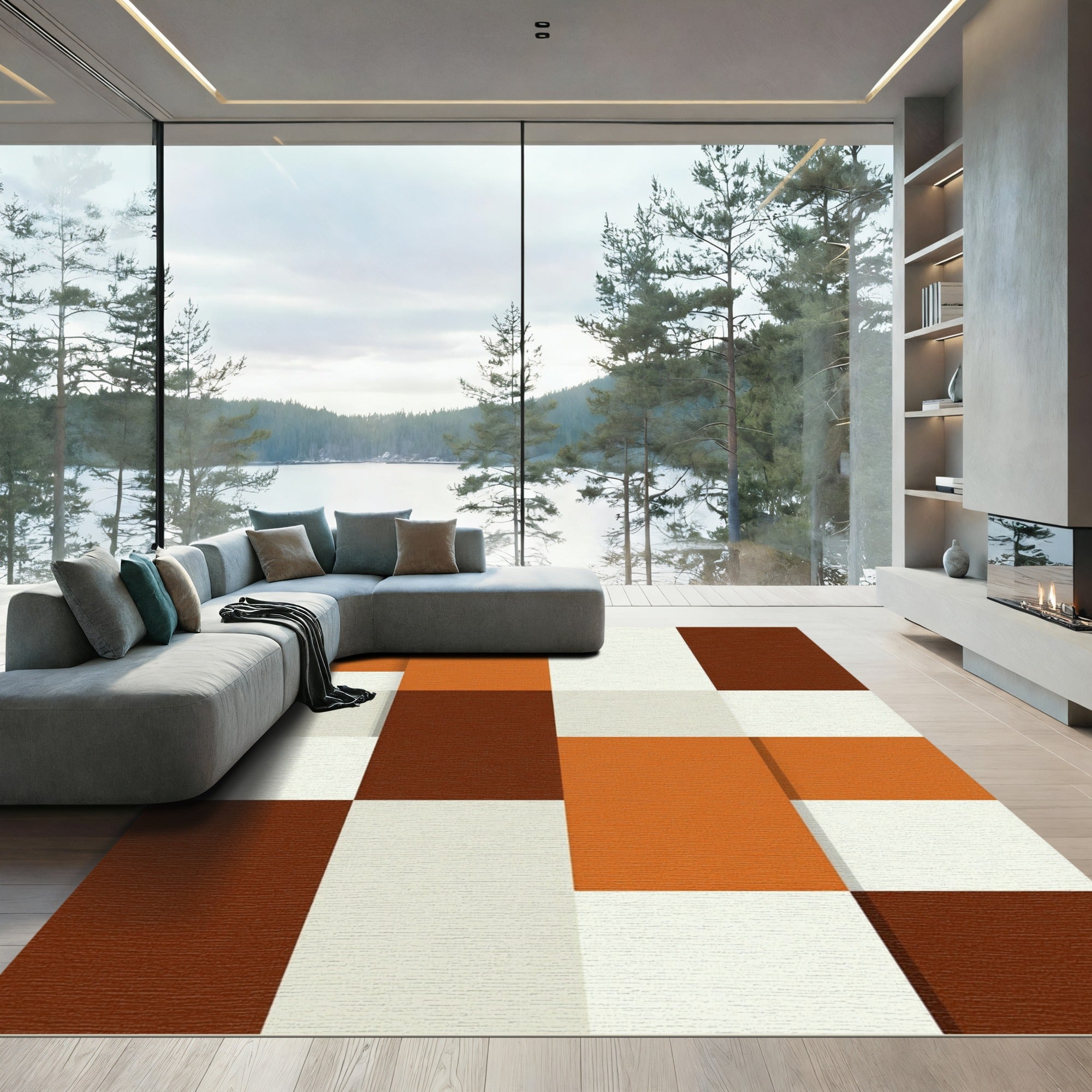 Minimalist Earthy Tone Geometric Block Abstract Rug