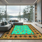 Aqua Red Yellow Polka Dot Border Rug