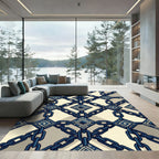 Geometric Navy Chain Interlocking Diamond Rug