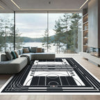 Modern Monochrome Basketball Court Graphic Rug