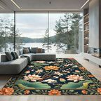 Elegant Navy Lotus Blossom Botanical Rug