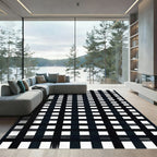 Black White Plaid Grid Arrangement Rug