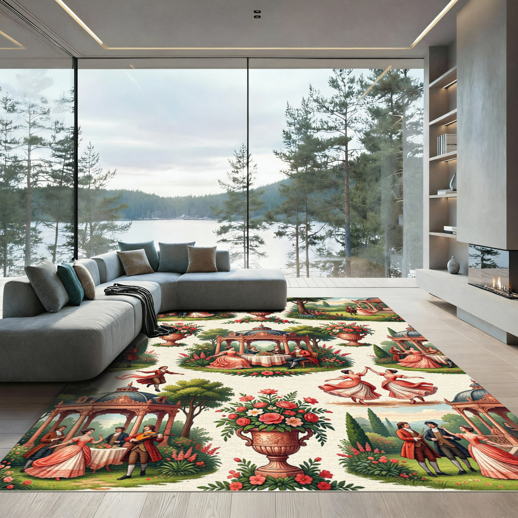 Courting Garden Floral Rose Vase Scene Rug