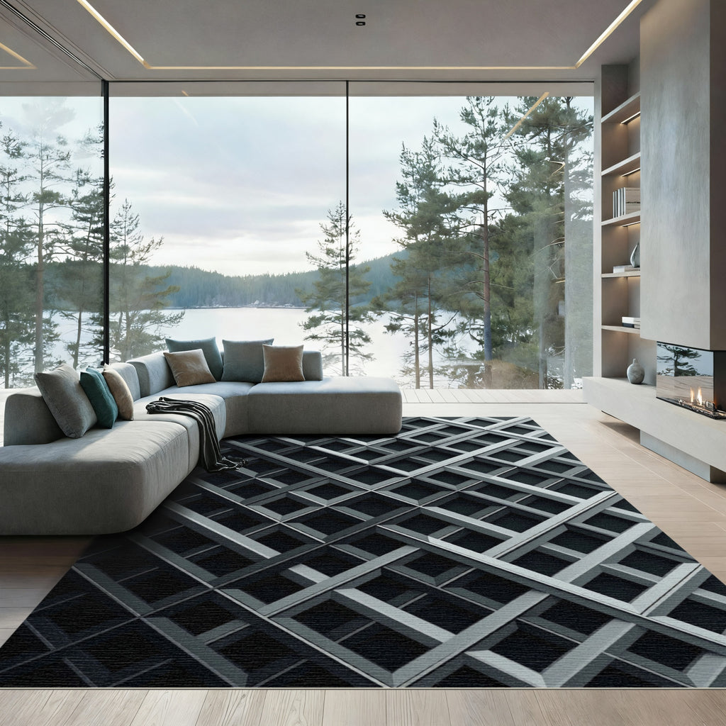 Modern Monochromatic Three Dimensional Grid Rug