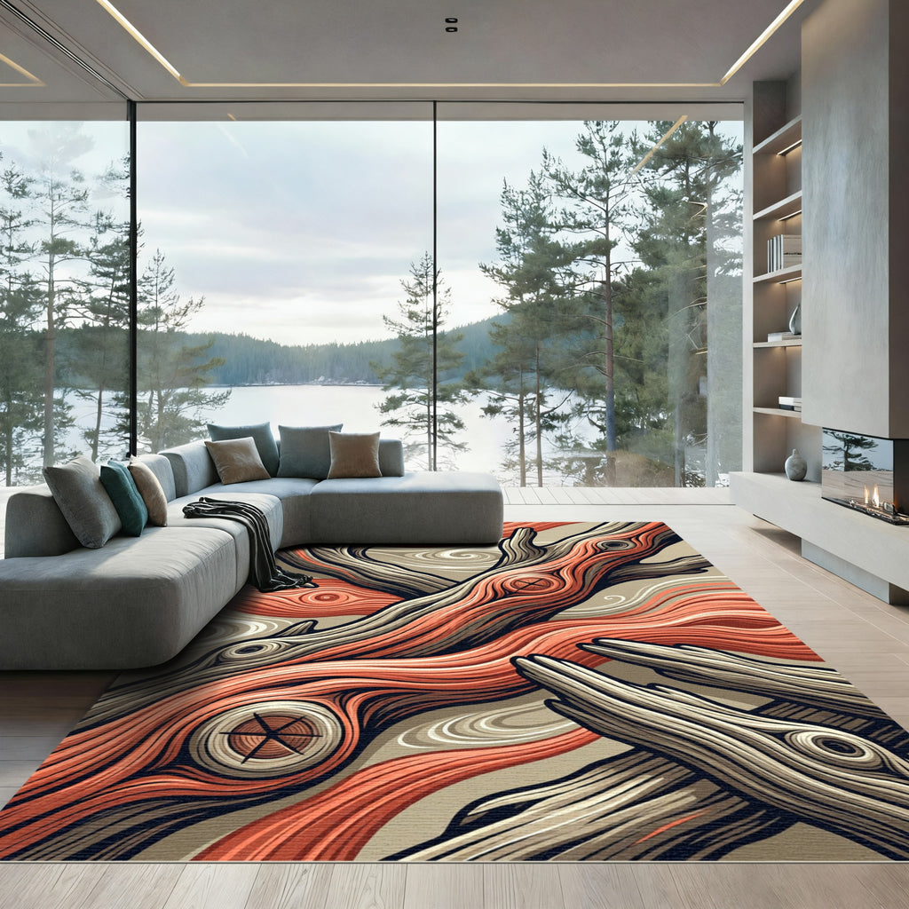 Abstract Burnt Orange Driftwood Streamlined Texture Rug