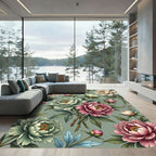 Pink Green Flower Garden Composition Rug