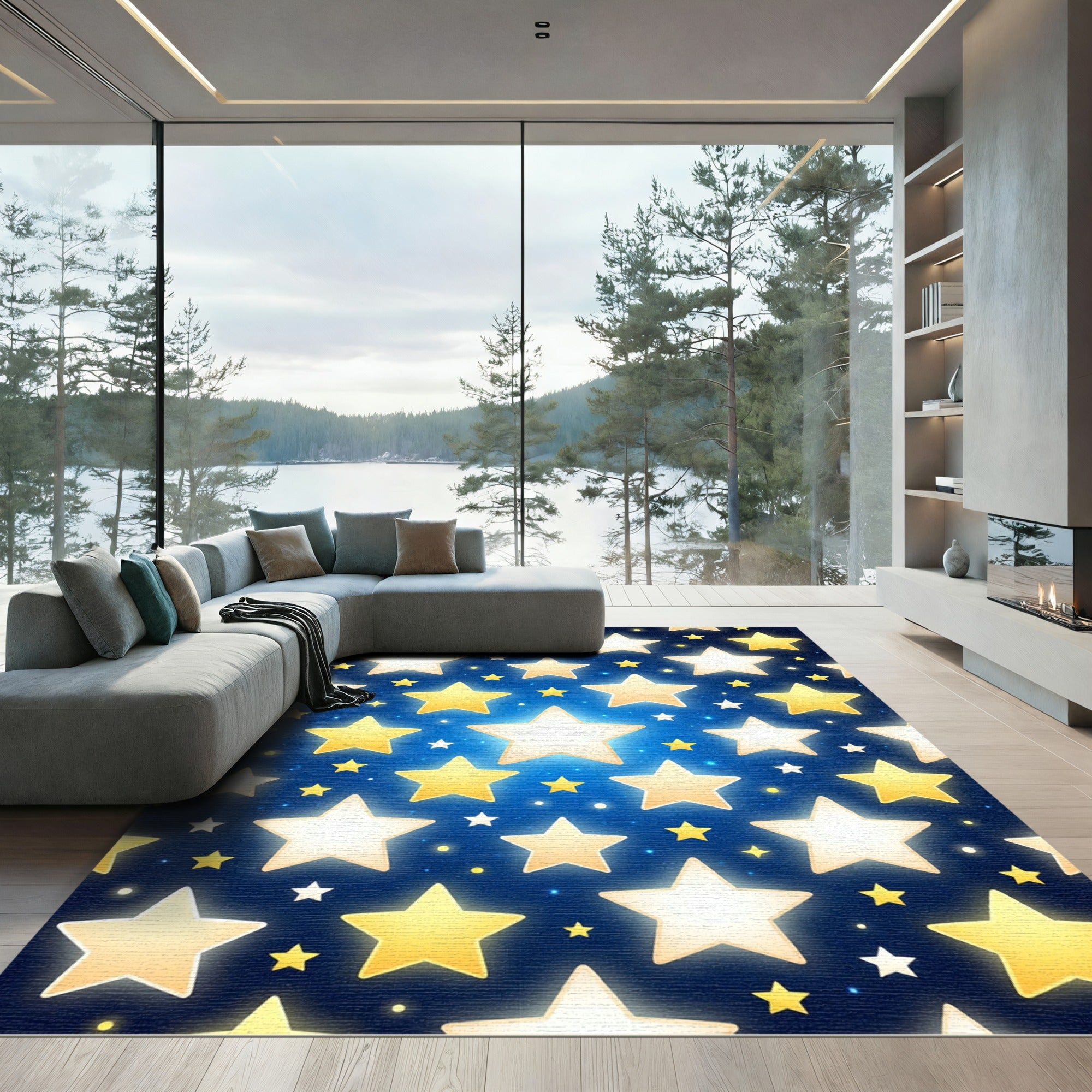 Golden Glowing Star Sky Rug