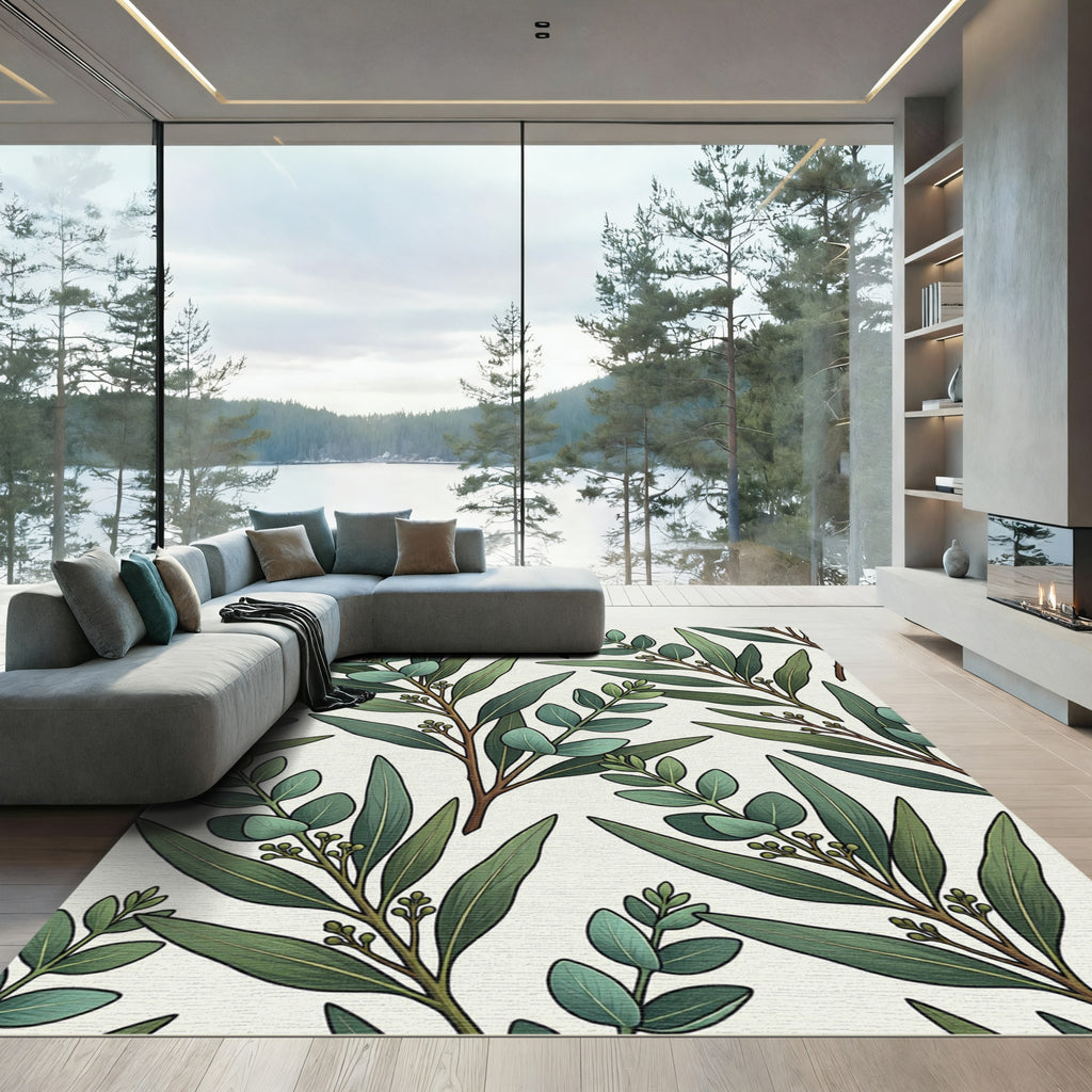 Lush Eucalyptus Leaf Botanical Garden Rug