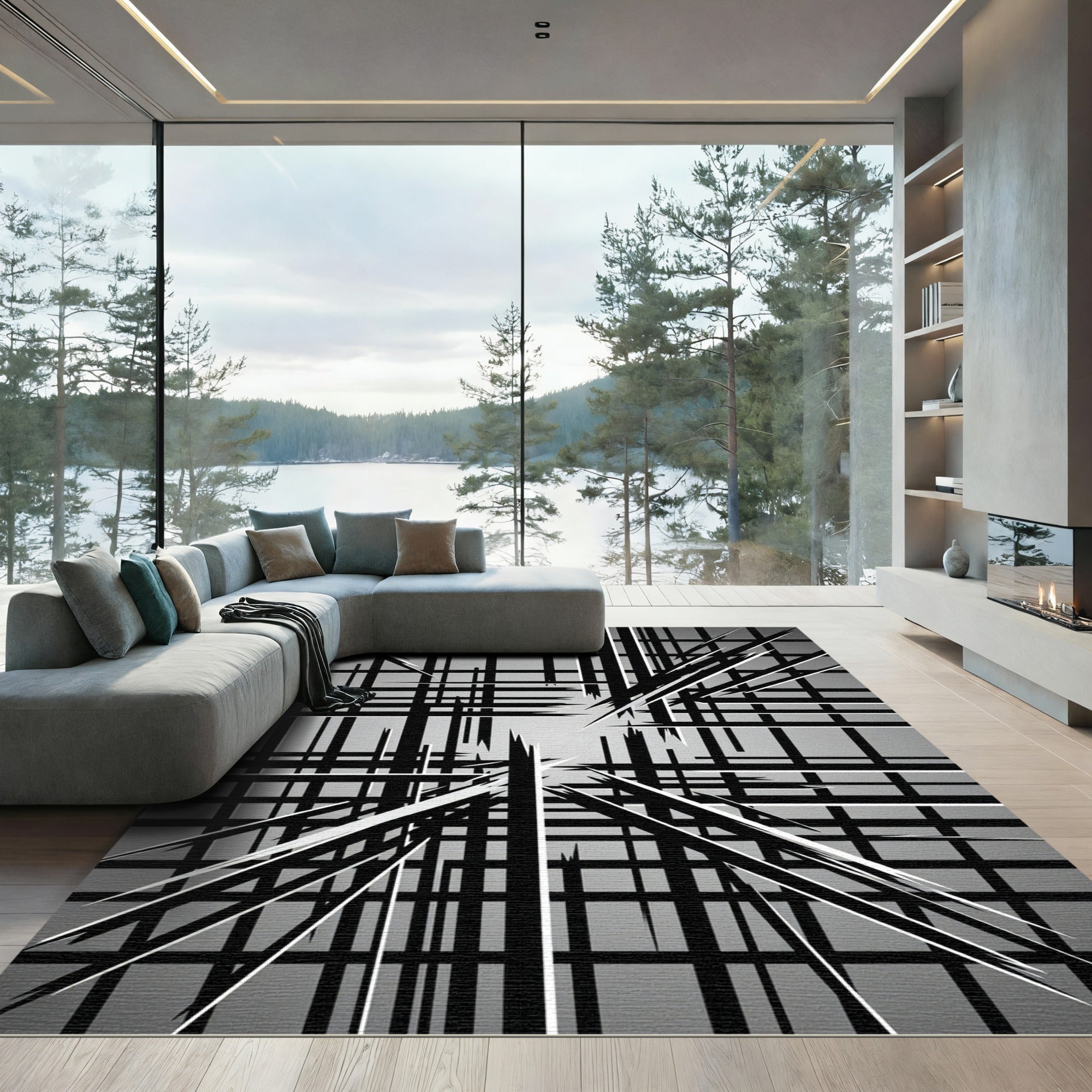 Monochromatic Geometric Abstract Linear Grid Rug