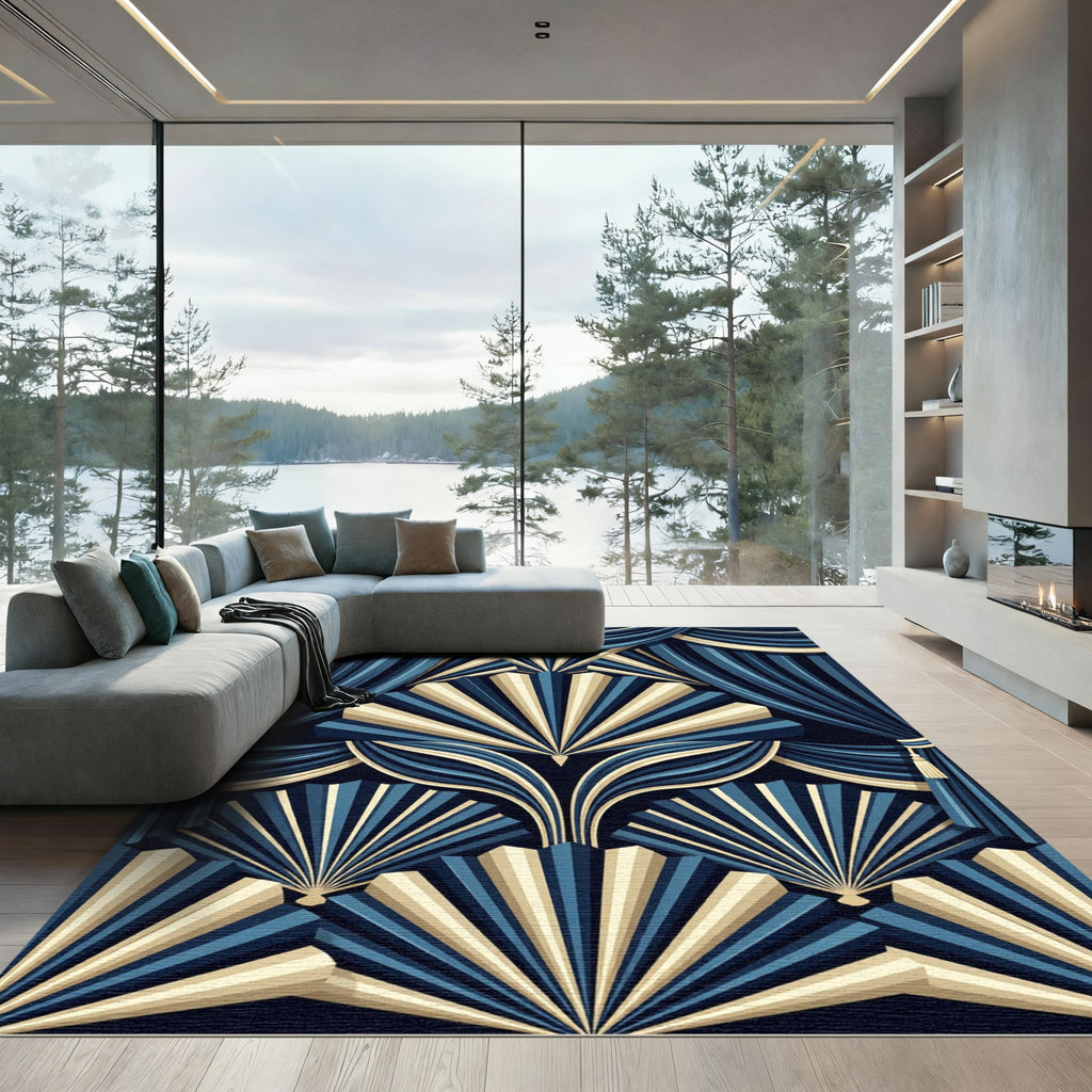 Art Deco Blue Gold Fan Rug
