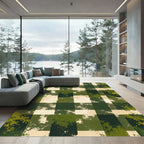 Distressed Forest Green Gingham Checkered Rug