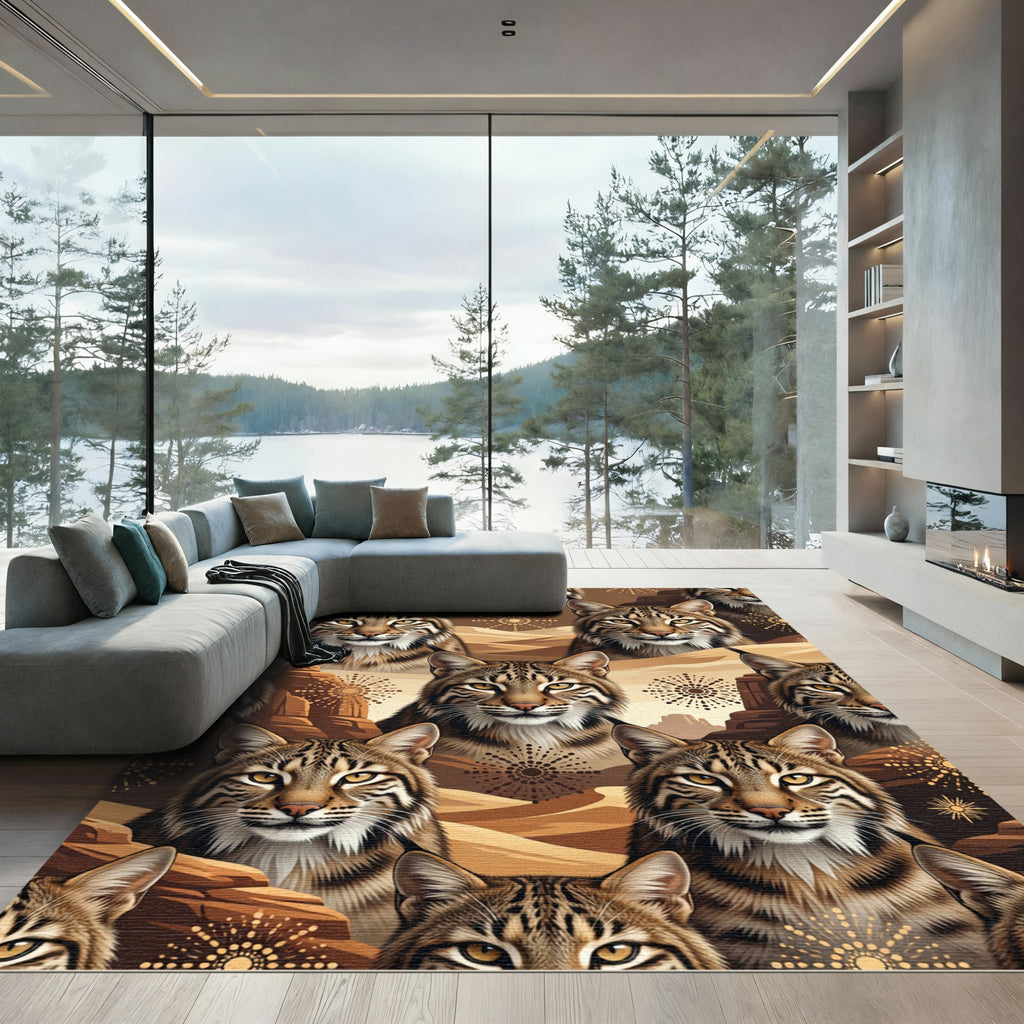 Desert Bobcat Sunburst Landscape Rug