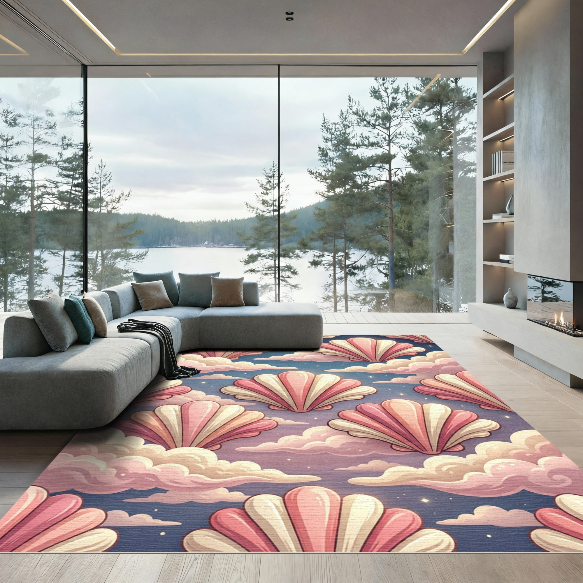 Pastel Seashell Clouds Celestial Dreamscape Rug