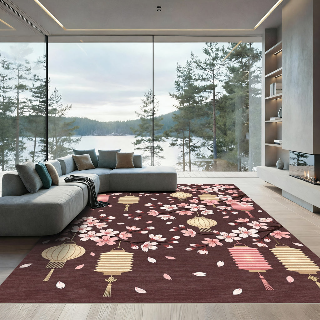 Cherry Blossom Branch with Hanging Lanterns Rug