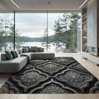 Ornate Dark Gray Floral Medallion Rug