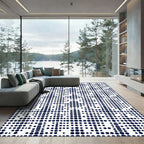 Navy Blue Geometric Polka Dot Grid Rug