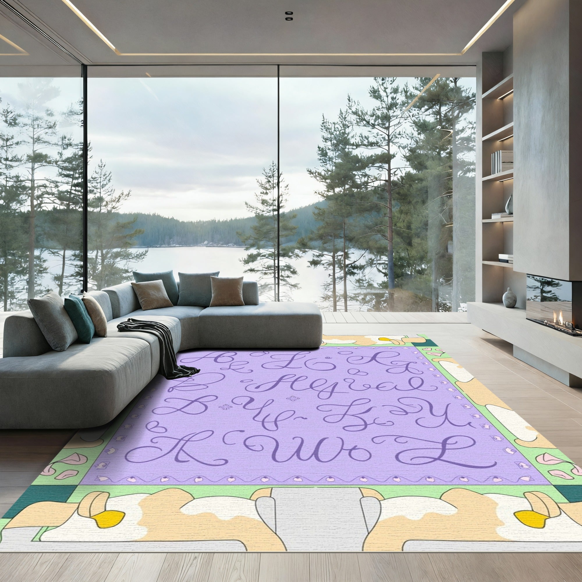 Lilac Script Alphabet Charm Rug
