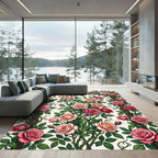 Romantic Pink Rose Trellis Floral Rug
