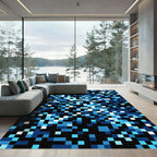 Modern Midnight Blue Pixelated Mosaic Rug