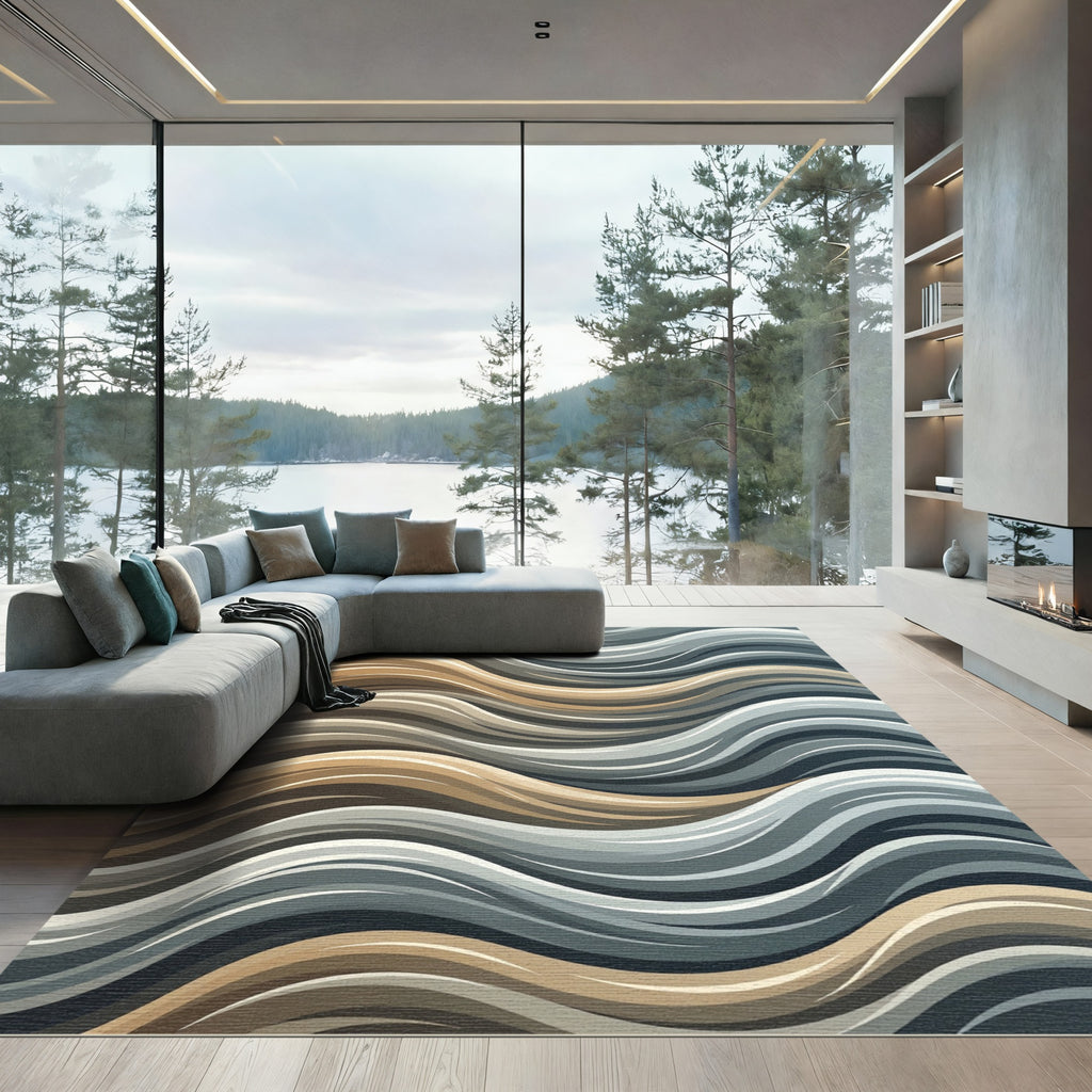 Earthy Toned Wavy Stripes Rug