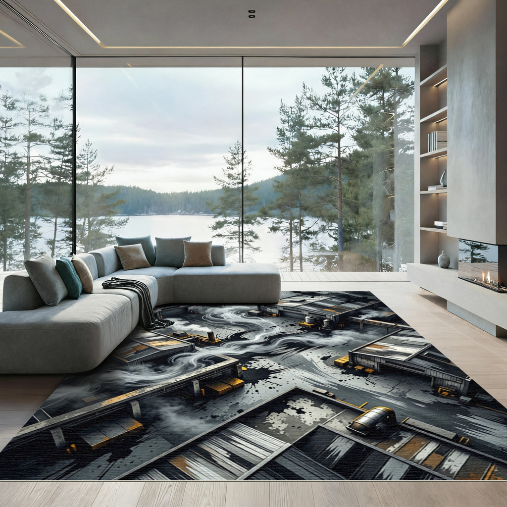 Industrial Smoke Black Splatter Rug