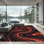 Crimson Smoke Swirl Abstract Rug