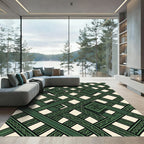 Geometric Emerald Interlocking Lattice Weave Rug