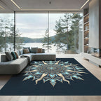Celestial Sky Blue Sunburst Mandala Rug