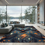 Bold Black Raven Orange Lightning Rug