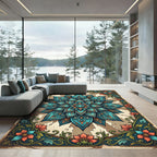 Teal Floral Medallion Accent Piece Rug