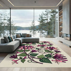 Elegance Crimson Honeysuckle Botanical Illustration Rug