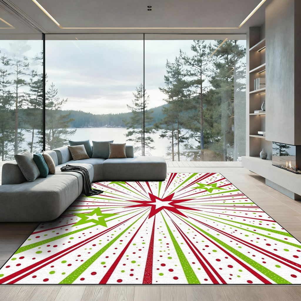 Red Green Starburst Burst With Stars Rug