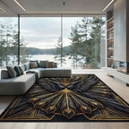 Art Deco Golden Peacock Feather Crest Rug