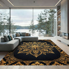 Ornate Gold Starburst Mandala Rug