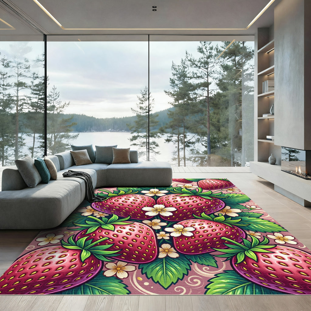 Vibrant Pink Strawberry Blossom Swirl Rug