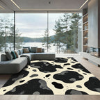 Abstract Black and Cream Cow Hide Rug