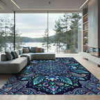 Peacock Teal Lotus Paisley Medallion Rug