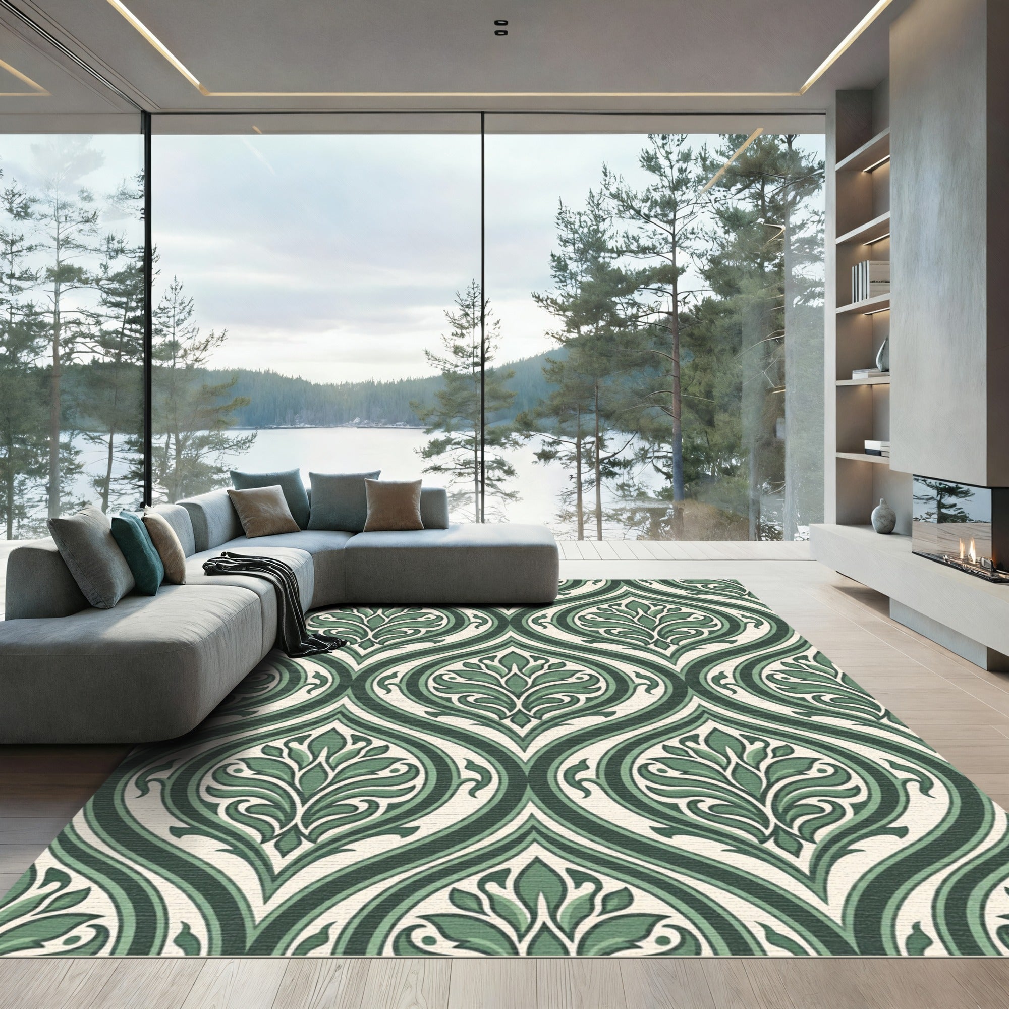 Emerald Green Traditional Ormolu Accents Rug