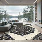 Ornate Black Floral Mandala Medallion Rug