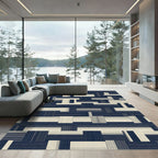 Modern Navy and Cream Woven Grid Rug