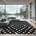 Modern Black White Interlocking Lines Rug